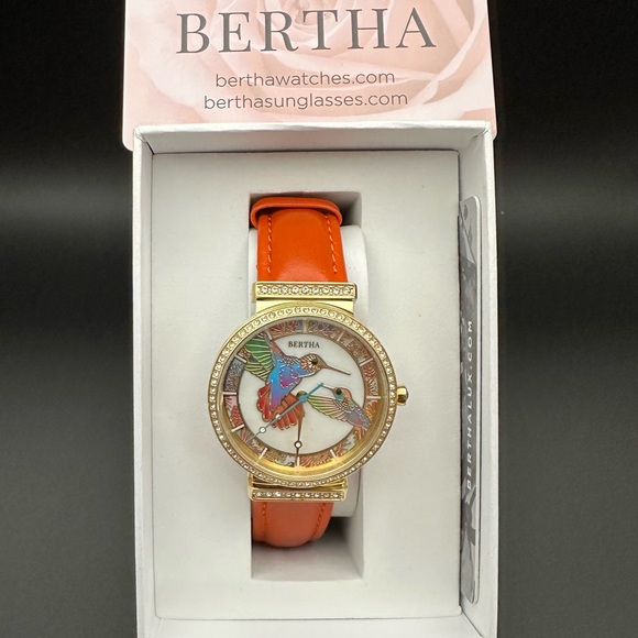 Bertha Mother of Pearl Hummingbird Watch - Emily Style w/ Leather Band - Picture 2 of 9
